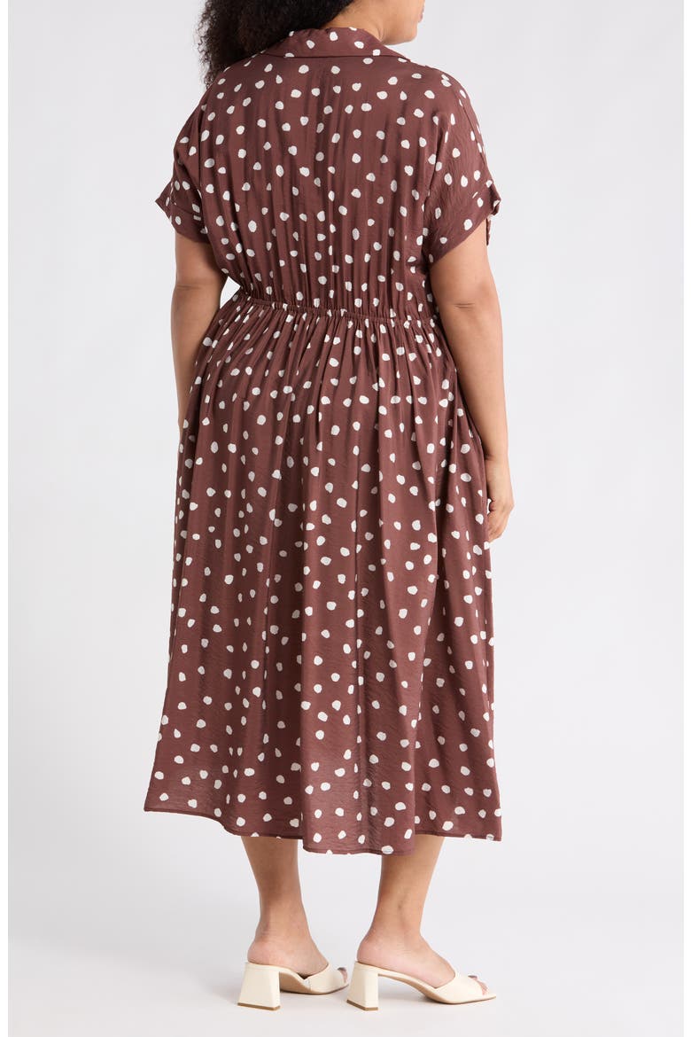 Polka Dot Short Sleeve Midi Dress, Alternate, color, BROWN