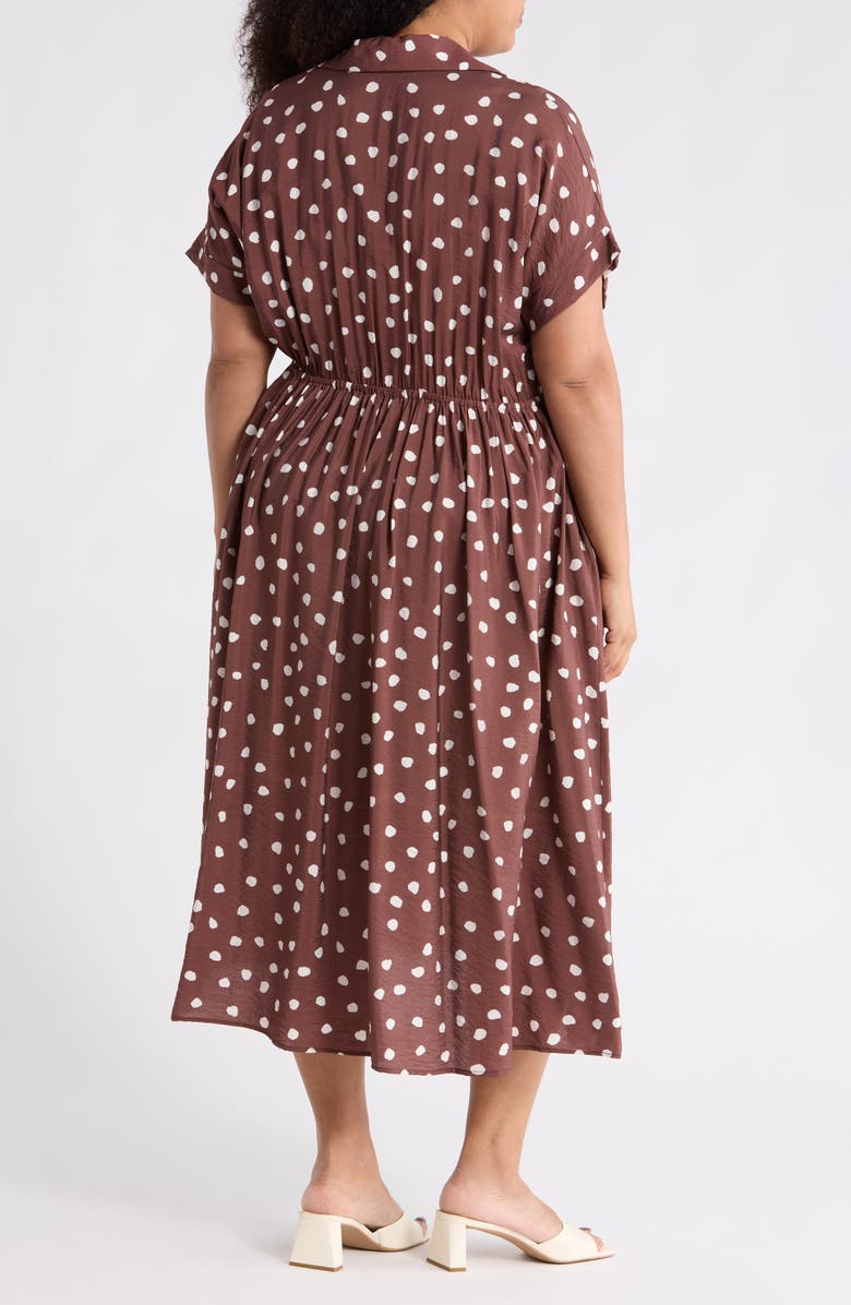 Renee C Polka Dot Short Sleeve Midi Dress, Alternate, color, Brown