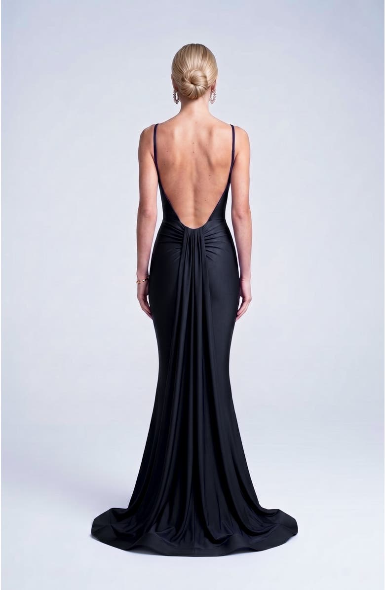 Jessica Angel Open Back Pleated Sweetheart Mermaid Gown, Alternate, color, Black