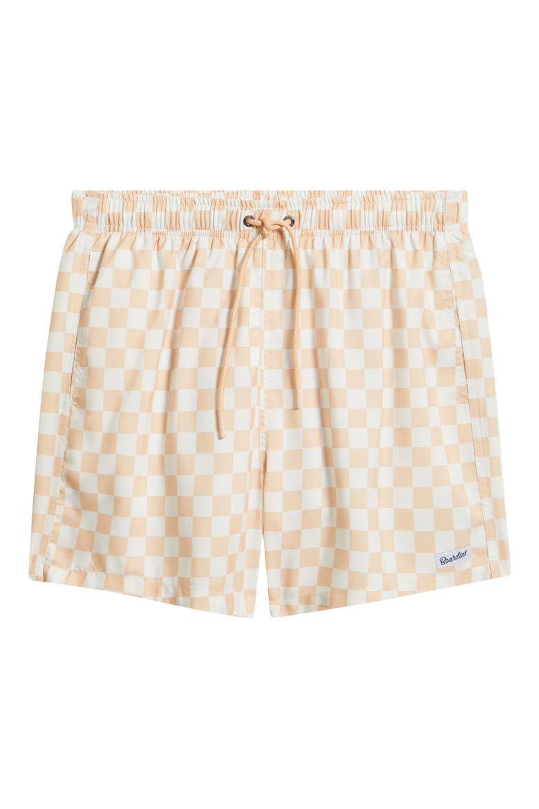 Checkerboard Print Swim Trunks, Alternate, color, SAND/ CREAM