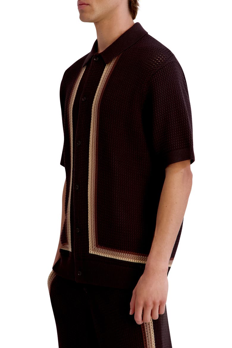 Knit Stripe Short Sleeve Button-Up Shirt, Alternate, color, BROWN