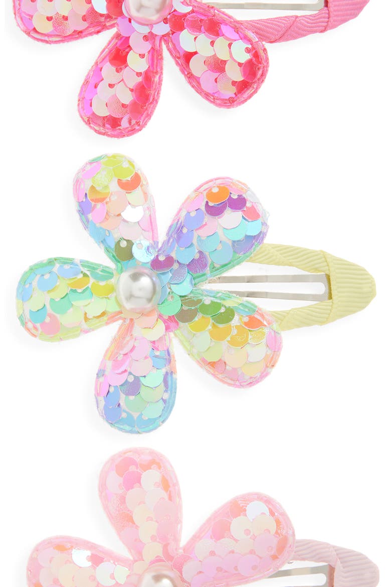 Kids' 3-Pack Sequin Flower Hair Clips Set, Alternate, color, PINK
