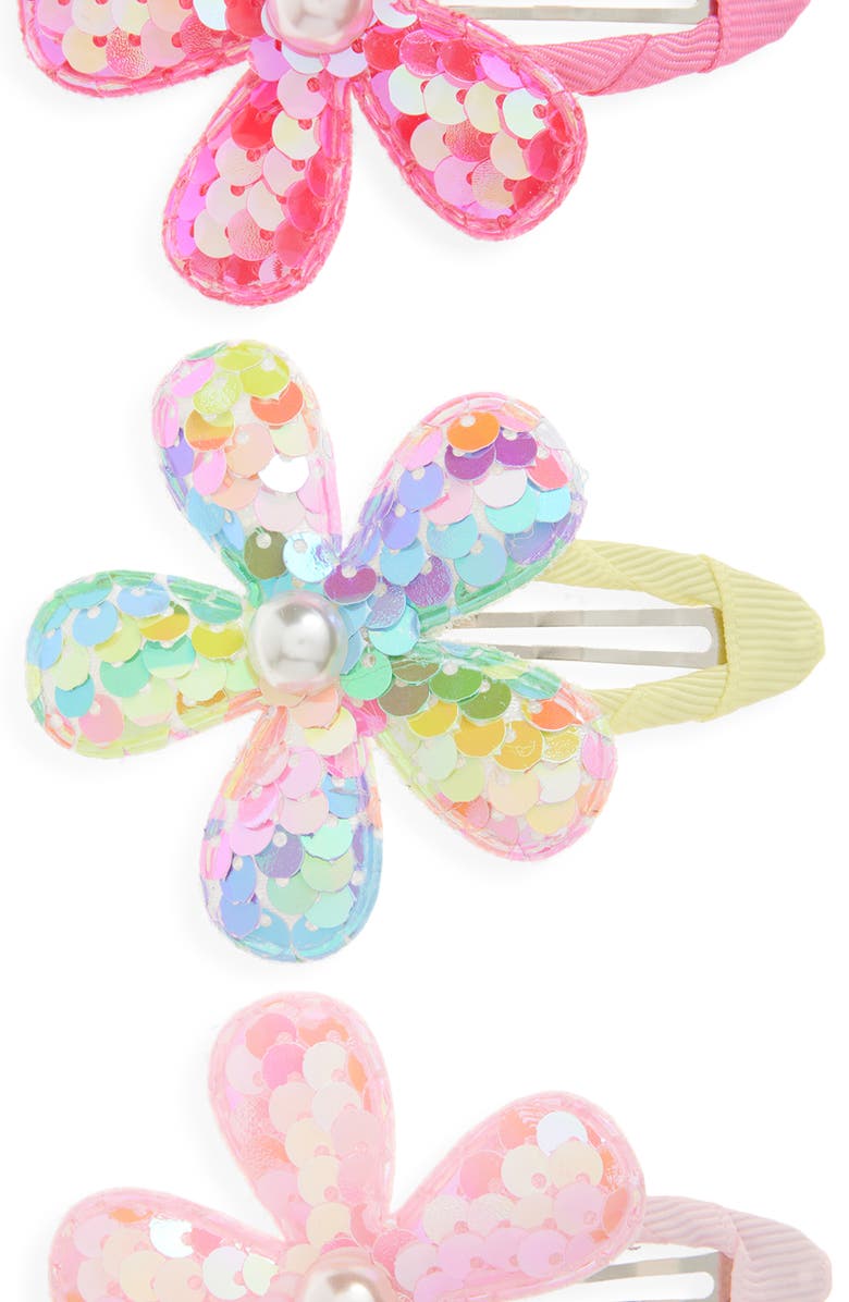 Cara Kids' 3-Pack Sequin Flower Hair Clips Set, Alternate, color, Pink
