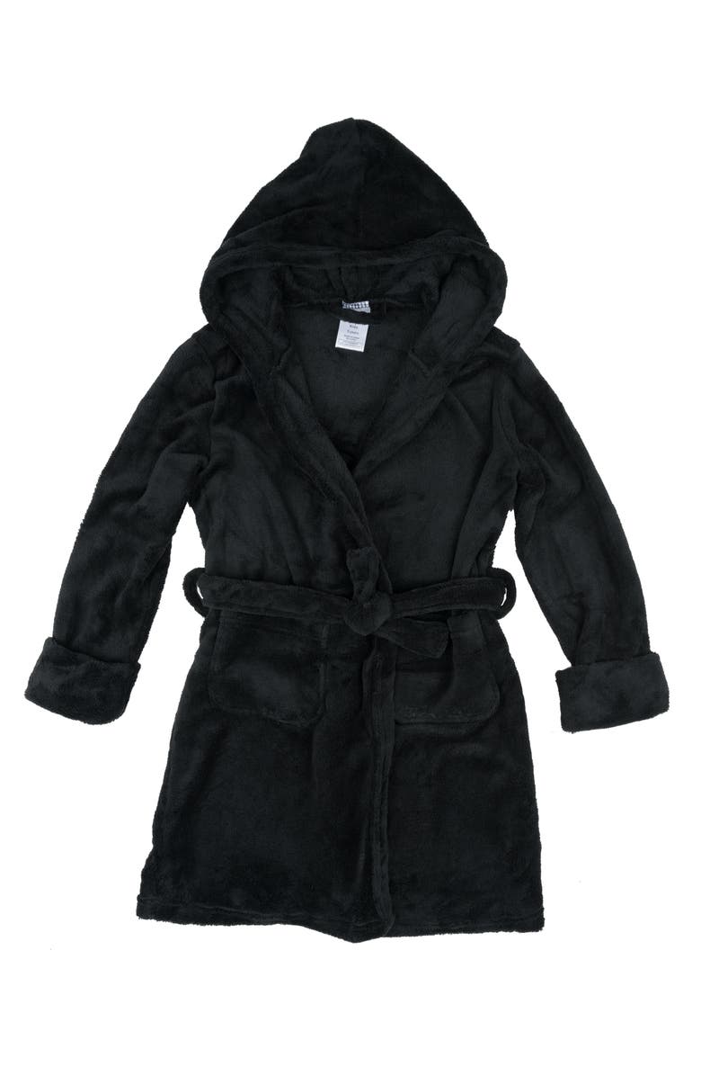 Leveret Kids Fleece Hooded Robe, Solid Colors, Alternate, color, Black