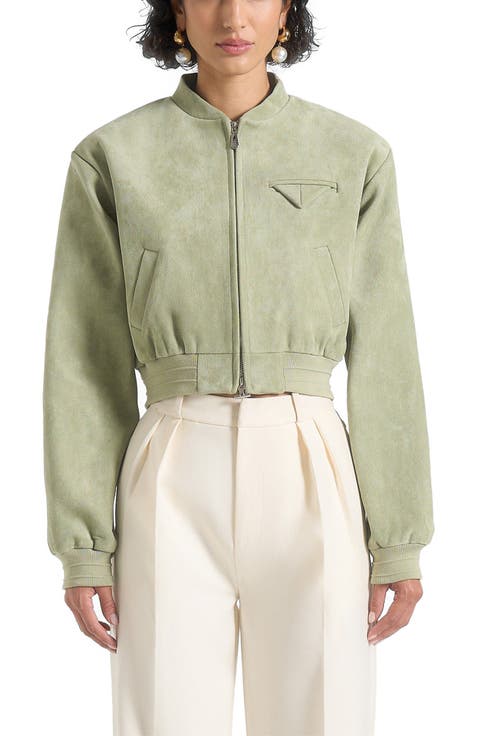 Monique Suede Wide Shoulder Bomber Jacket