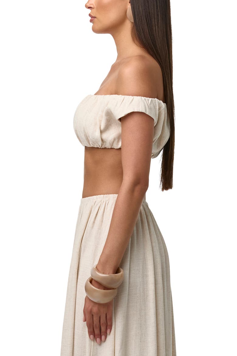 Shirred Off the Shoulder Crop Top, Alternate, color, CREAM