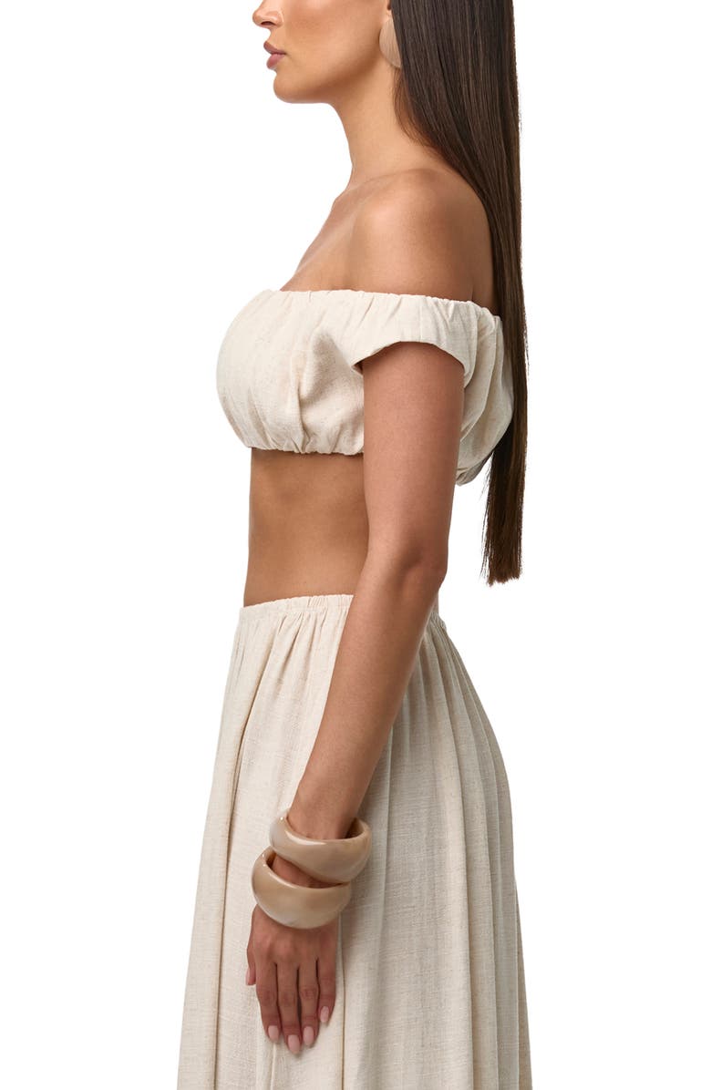 Naked Wardrobe Shirred Off the Shoulder Crop Top, Alternate, color, Cream