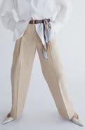 MANGO Pleated High Waist Straight Leg Cotton Pants