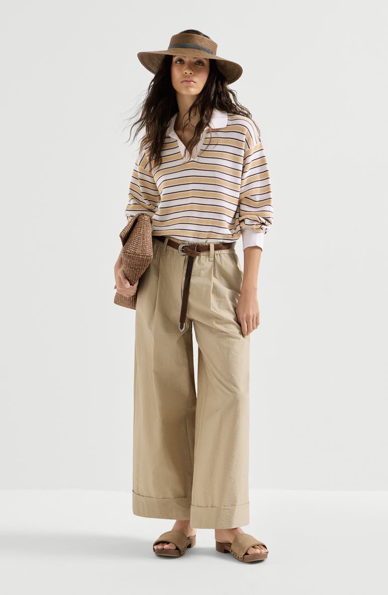Brunello Cucinelli Knit polo with sparkling stripes, Alternate, color, Yellow