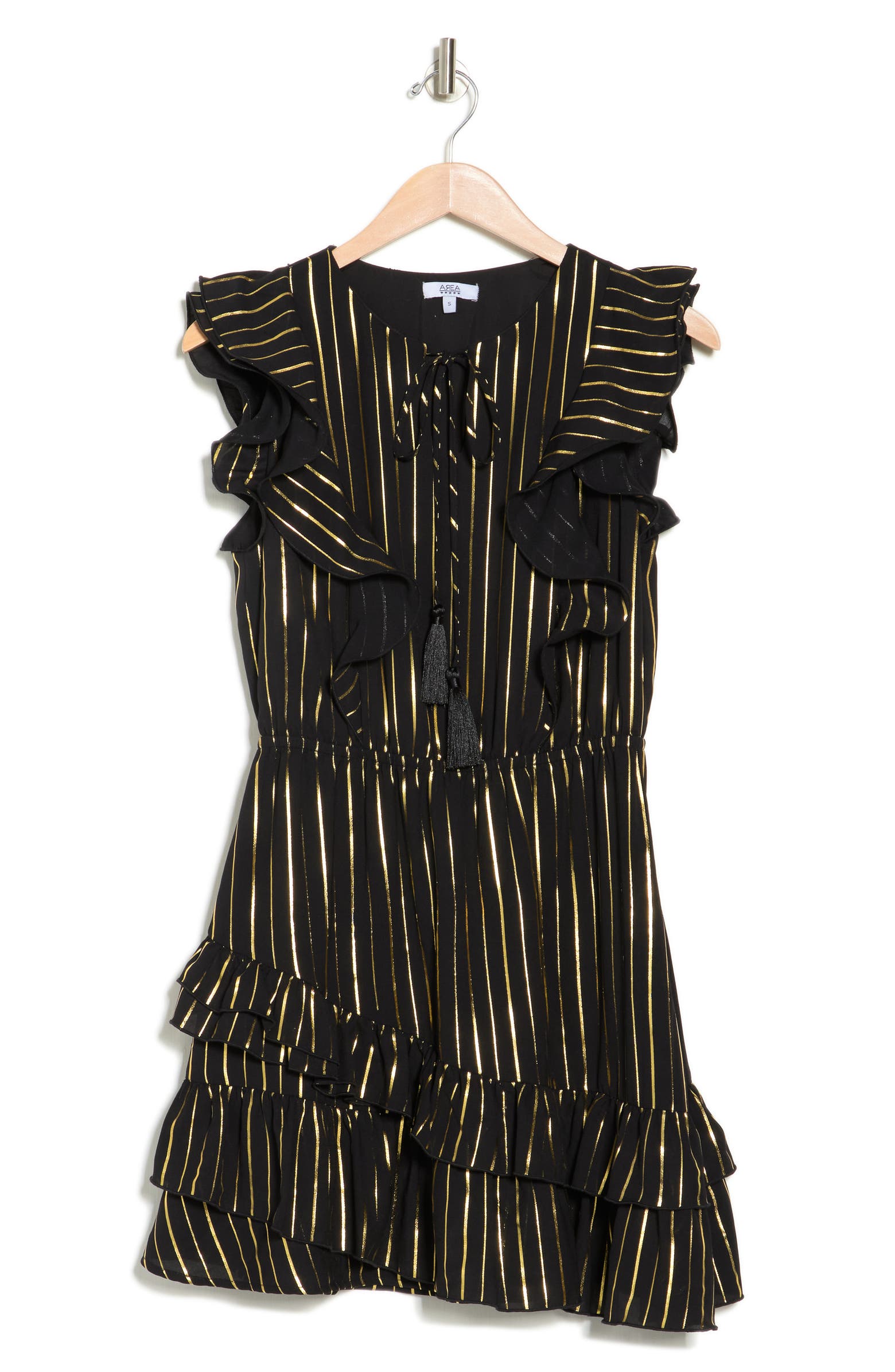AREA STARS Metallic Stripe Ruffle Fit & Flare Dress | Nordstromrack