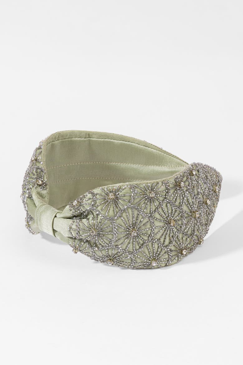 French Grey Embroidered Headband, Alternate, color, Green