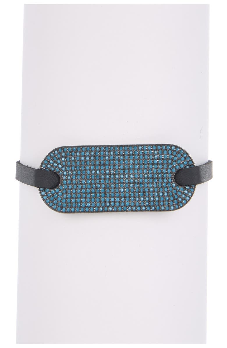 FOREVER CREATIONS USA INC Sterling Silver Turquoise & Leather Bracelet, Main, color,