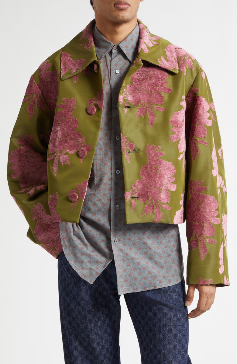Dries Van Noten Vondel Floral Fil Coupé Satin Jacket, Main, color, Pink