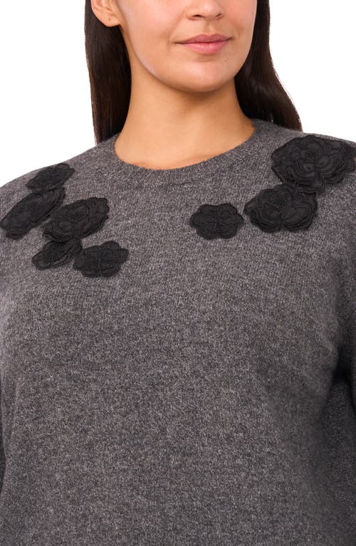 Cece Floral Appliqué Crewneck Sweater In Brown