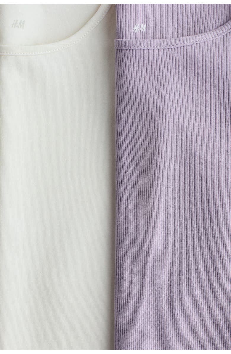 H&M 2-pack Frill-trimmed Jersey Tops, Alternate, color, Dusty Purple/White