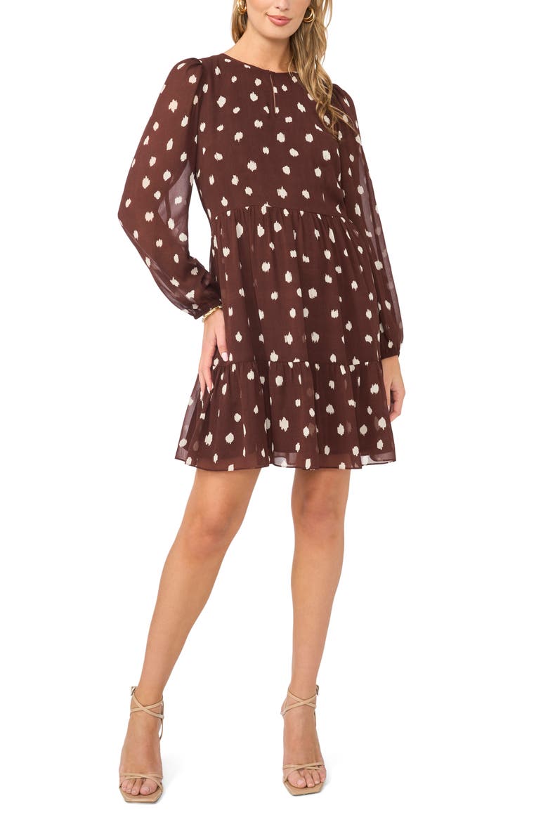 Tiered Long Sleeve Dress, Main, color, MAHOGANY