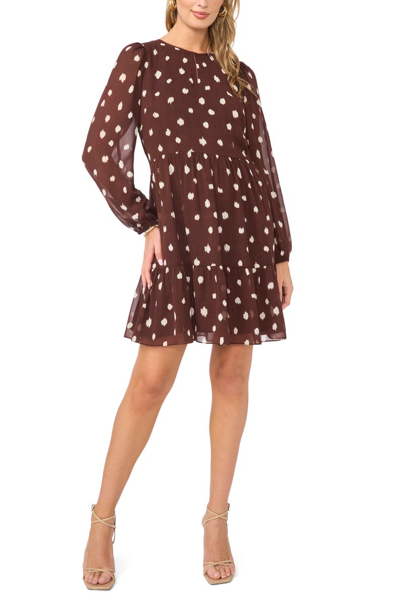 1.STATE Tiered Long Sleeve Dress, Main, color, Mahogany