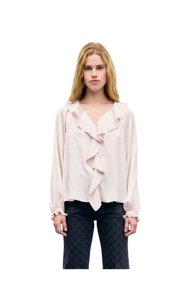 Lori Ruffle V-Neck Shirt, Main, color, Natural