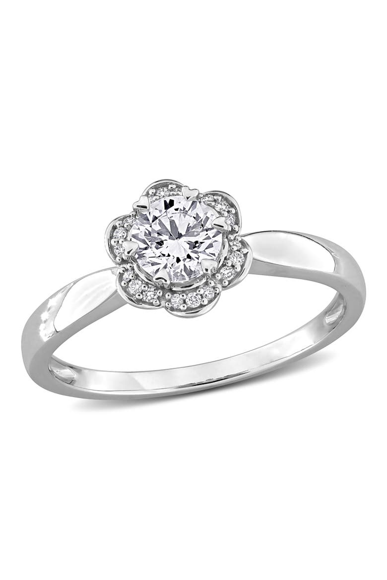 Lab-Grown Diamond Flower Ring 14k White Gold, Main, color, White Gold
