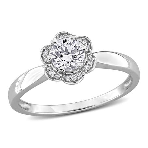 Lab-Grown Diamond Flower Ring 14k White Gold