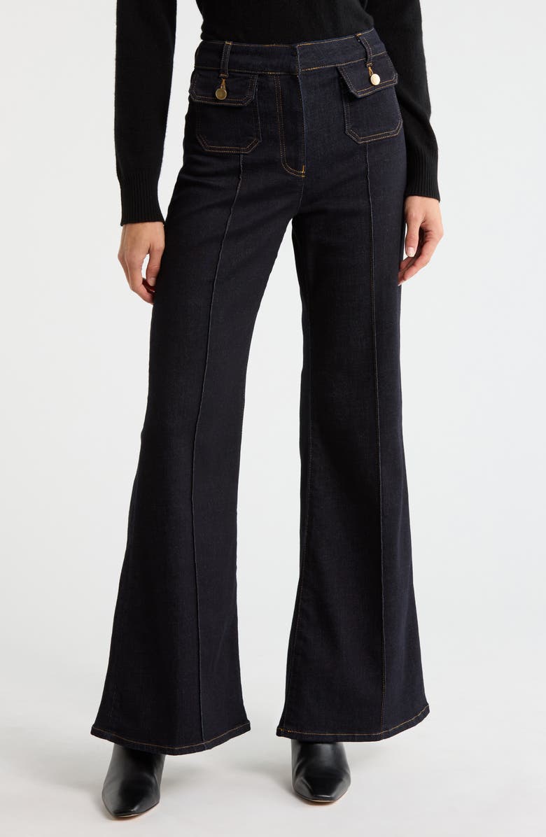 Reiss Ria High Waist Flared Jeans, Main, color, Dark Blue