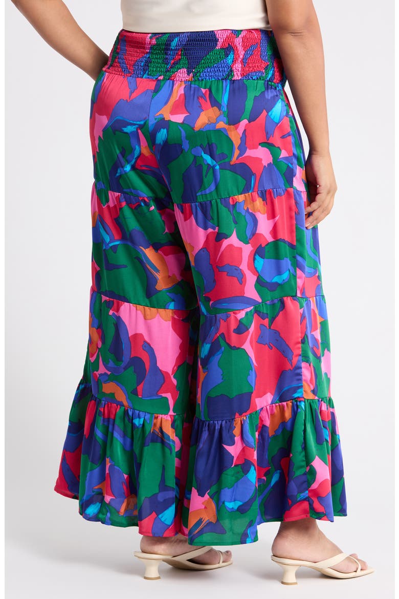 Gem Tone Smocked Waist Satin Flare Pants, Alternate, color, MAGENTA-BLUE-GREEN
