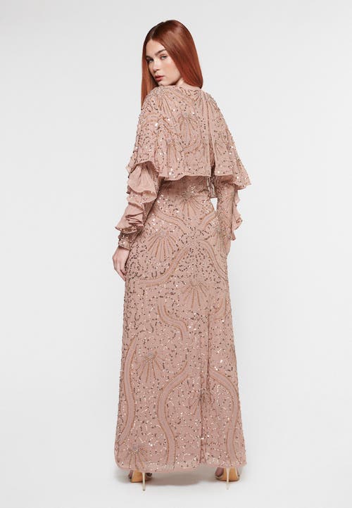 Maryisa Embellished Sequin Beaded Maxi Dress In Taupe Blush