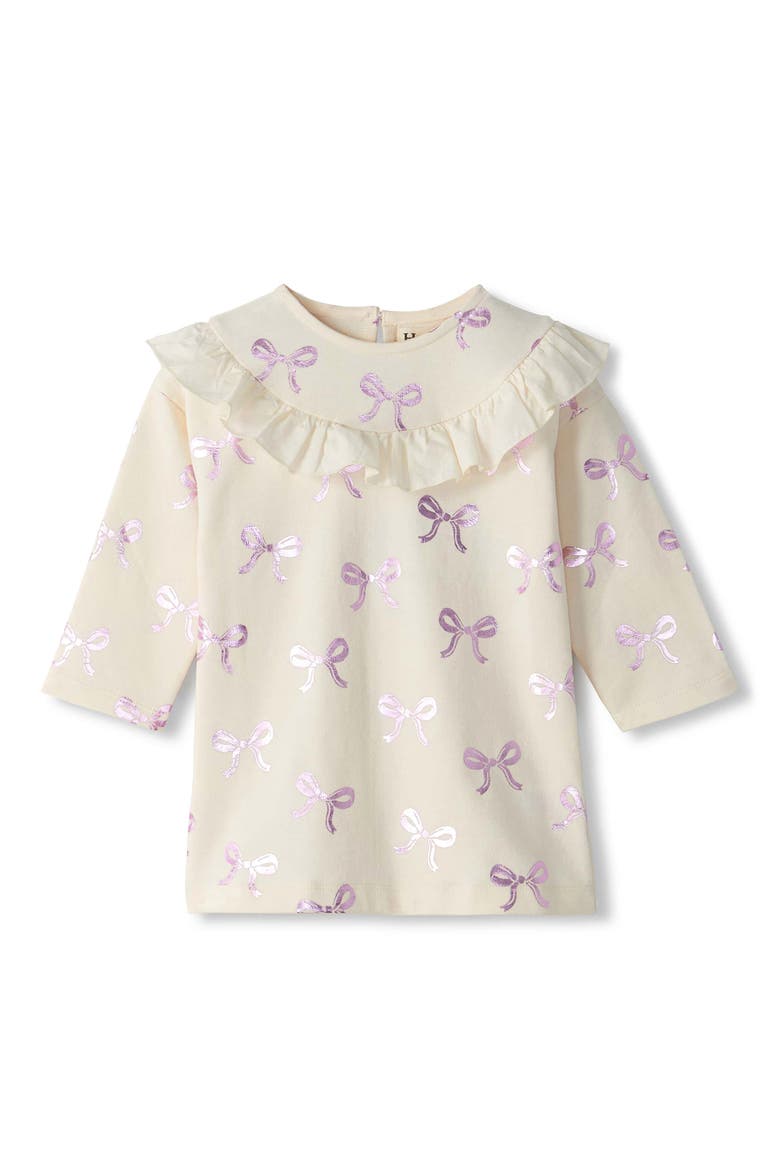 Metallic Bows Long Sleeve Cotton Blend Dress, Main, color, NATURAL