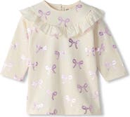Hatley Kids' Foil Bows Ruffle Long Sleeve Cotton Blend Dress