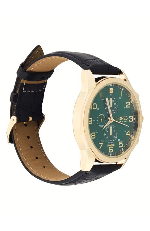 Jones New York Diamond Chronograph Croc Embossed Leather Strap Watch, 42mm In Black