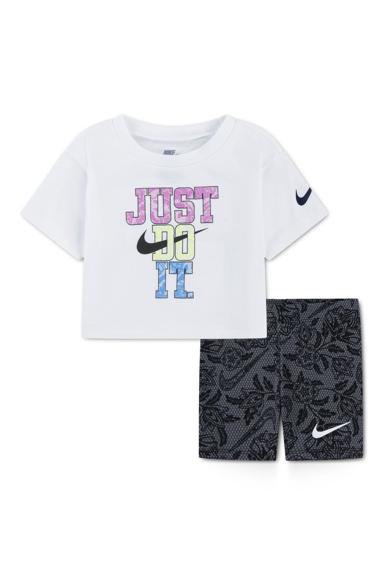 Lace It Up T-Shirt & Bike Shorts Set, Main, color, BLACK