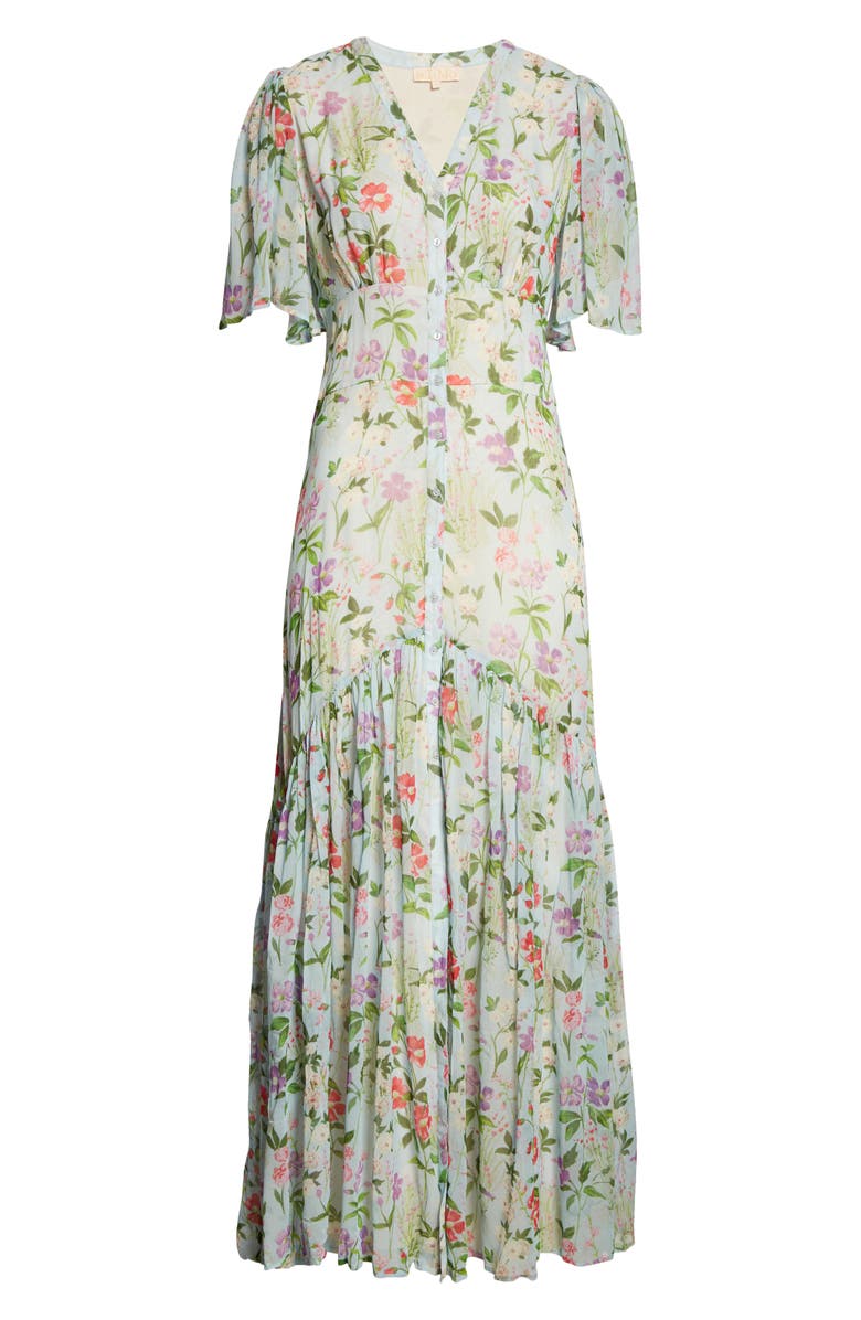byTiMo Floral Flounce Hem Button Front Georgette Maxi Dress, Alternate, color, 