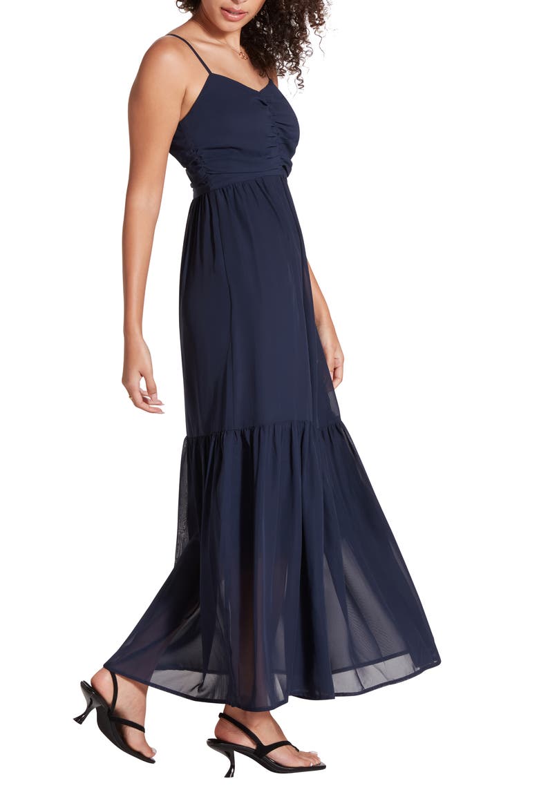 Scrunch Bust Chiffon Maxi Dress, Alternate, color, NAVY