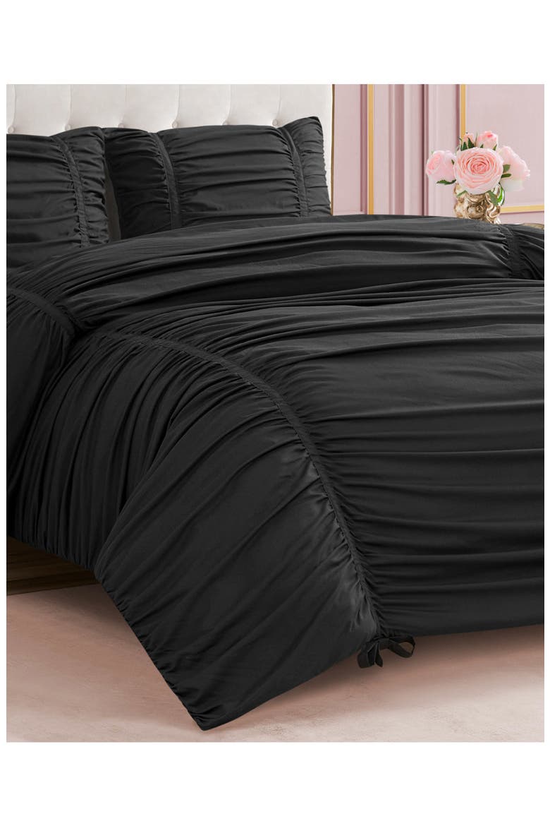 Ribbon Ruched Comforter & Sham Set, Main, color, BLACK