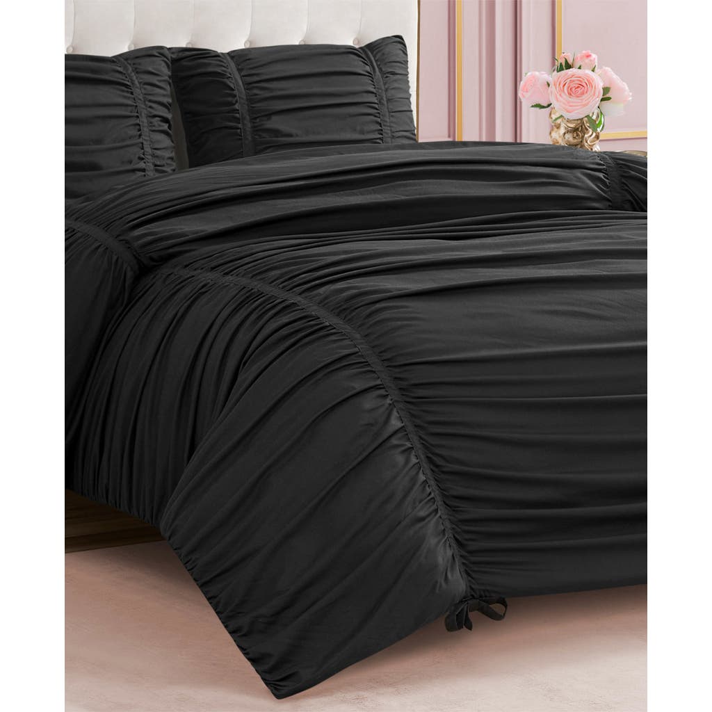Juicy Couture Ribbon Ruched Comforter & Sham Set In Black