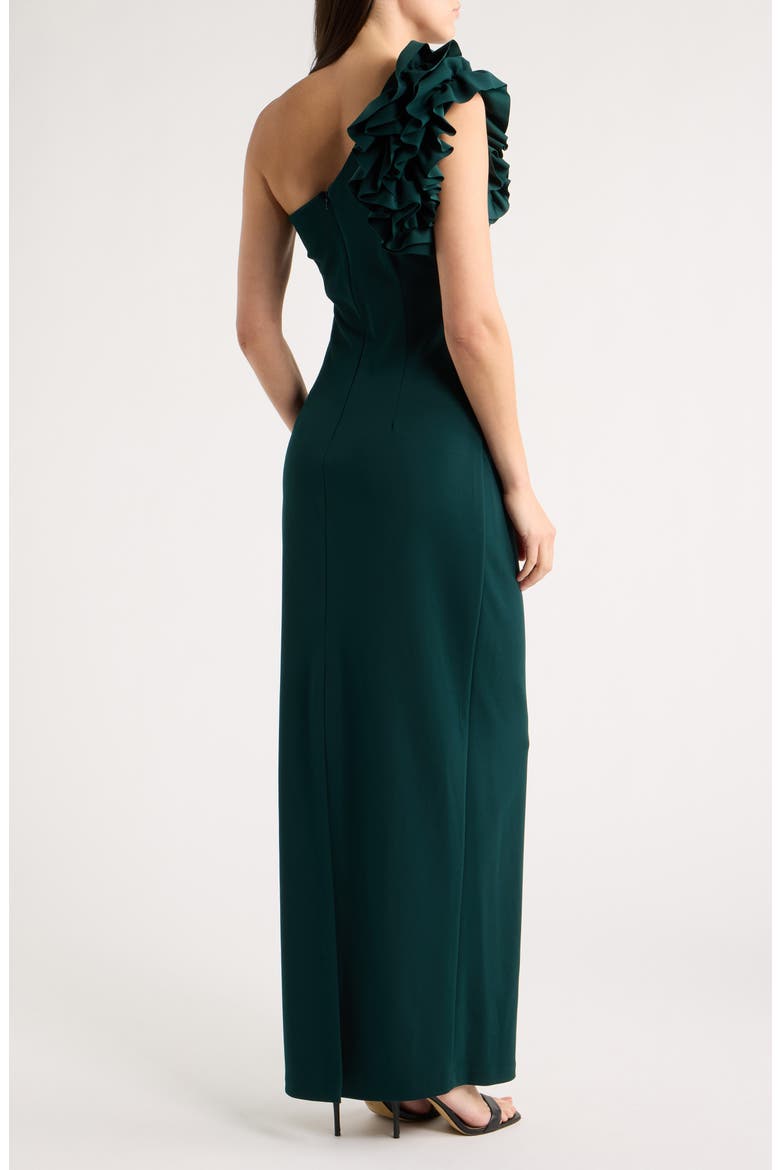 One-Shoulder Ruffle Scuba Crepe Dress, Alternate, color, PINE
