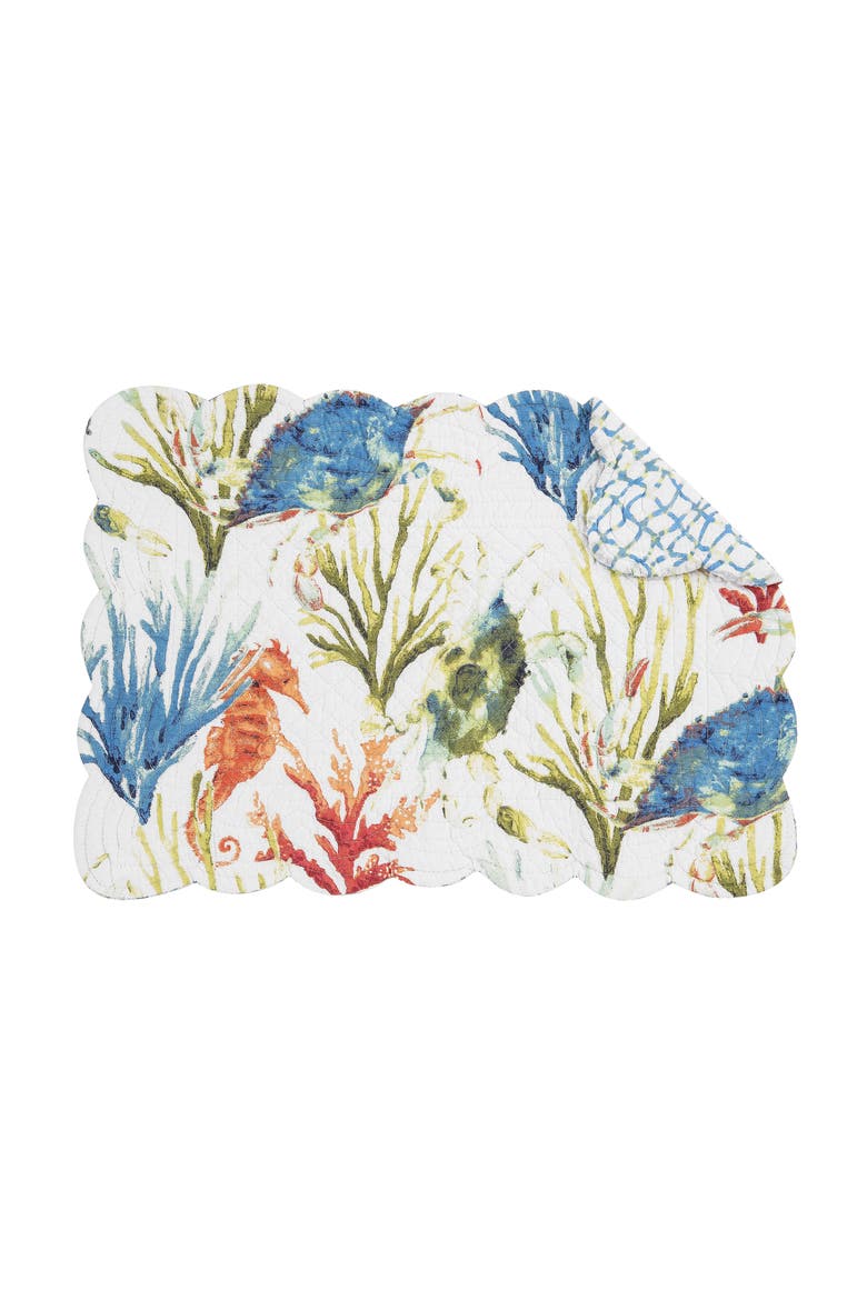 Marino Quilted Reversible Colorful Coastal Placemats Set of 6, Main, color, Blue