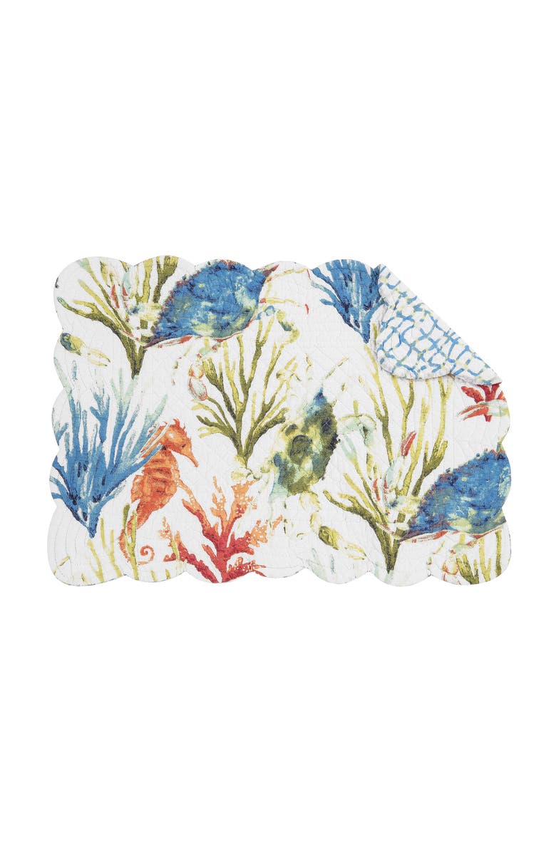 C&F Home Marino Quilted Reversible Colorful Coastal Placemats Set of 6, Main, color, Blue
