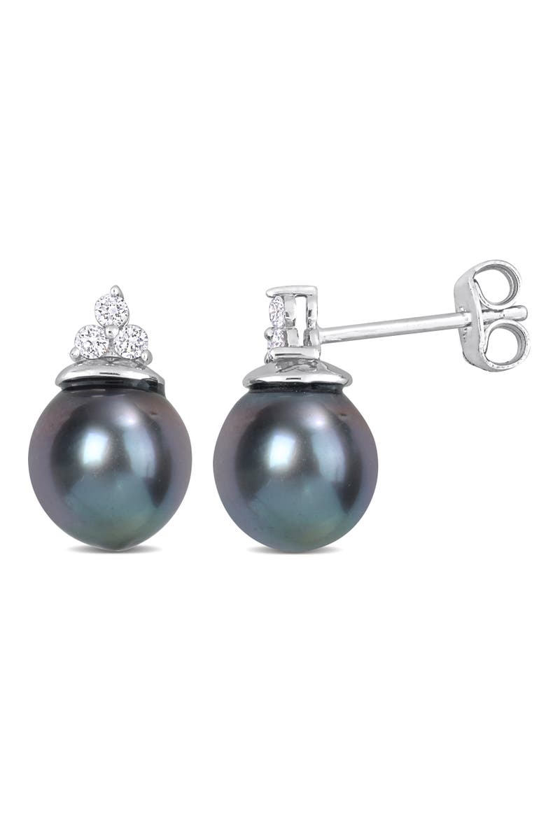 Julianna B. Tahitian Pearl & Diamond Stud Earrings, Main, color, Tahitian Pearl