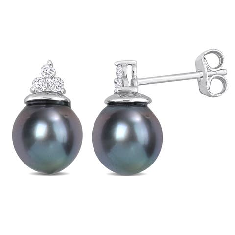 Tahitian Pearl & Diamond Stud Earrings