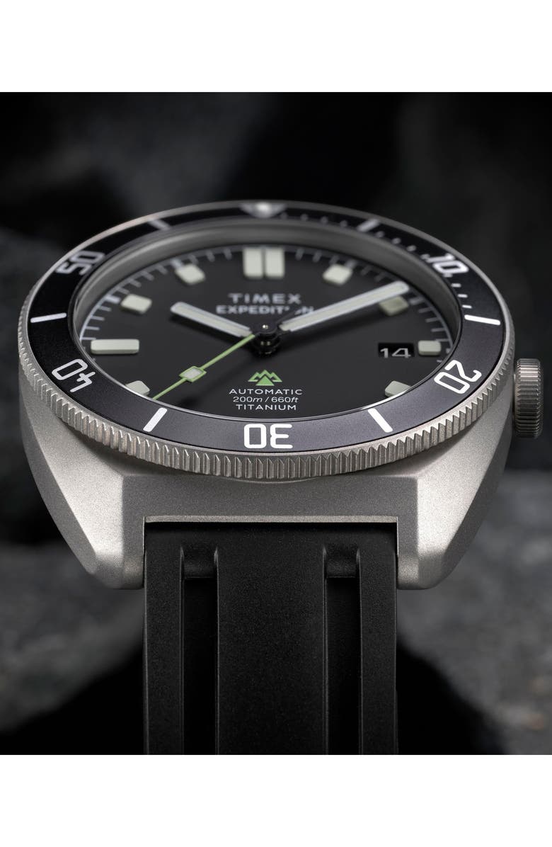 Timex<sup>®</sup> Expedition Pioneer Titanium Automatic Rubber Strap Watch, 41mm, Alternate, color, Titanium
