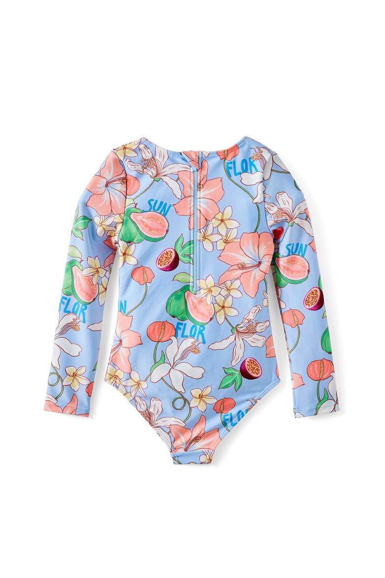 Kid's Lulu Long Sleeve One Piece, Alternate, color, Dawn Blue Tropical Floral