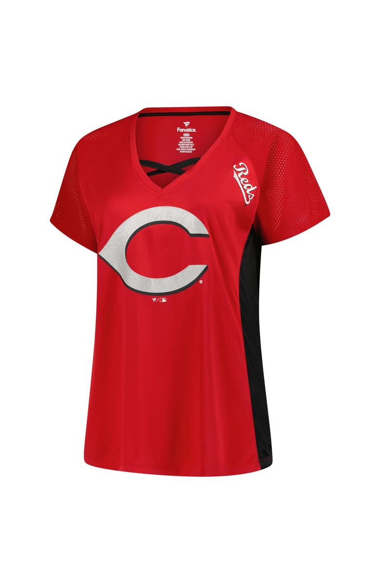 PROFILE Women's Profile  Red Cincinnati Reds Glitter Raglan V-Neck T-Shirt, Alternate, color, 