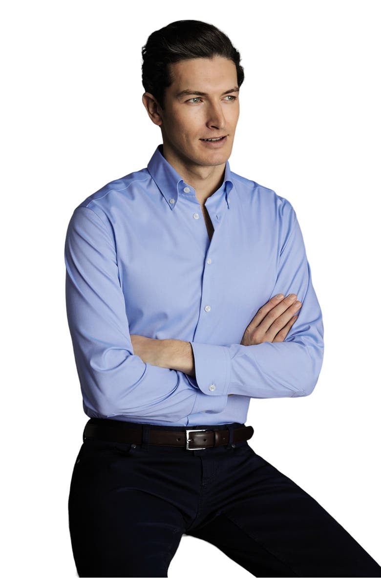 Charles Tyrwhitt Non-Iron Button-Down Oxford Slim Fit Shirt Single Cuff, Alternate, color, Sky Blue