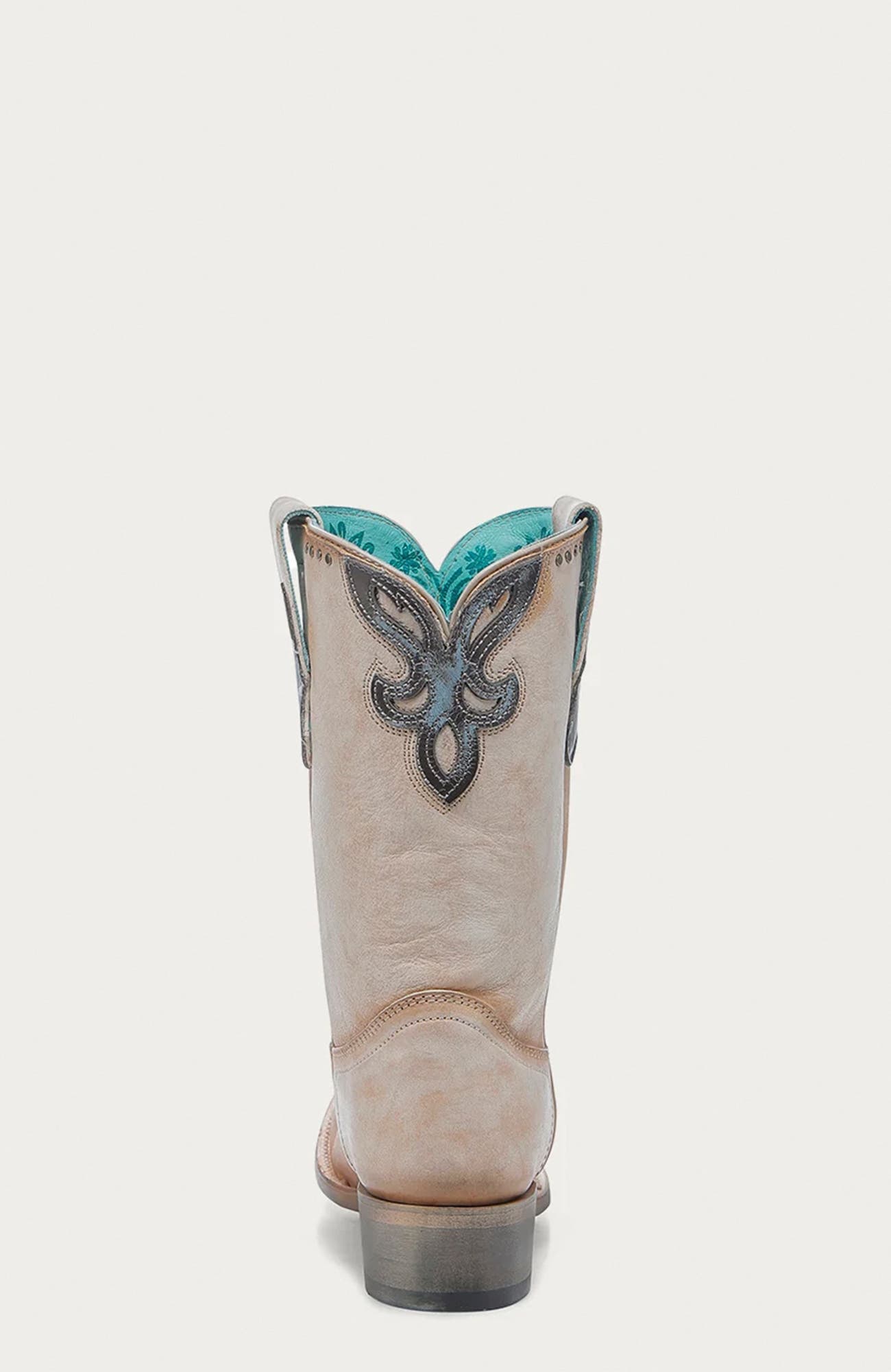 Cowhide Embroidered Overlay Studded Round Toe Western Boots, Alternate, color, SAND