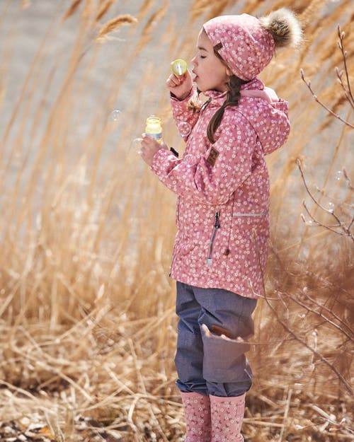 Deux Par Deux Little Girl's Printed Jacket Two-piece Mid-season Outerwear Set Small White Flowers On In Pink