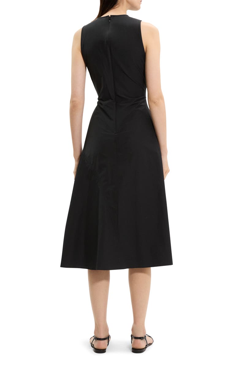 Theory Asymmetric Ruched Sleeveless Midi Dress, Alternate, color, Black