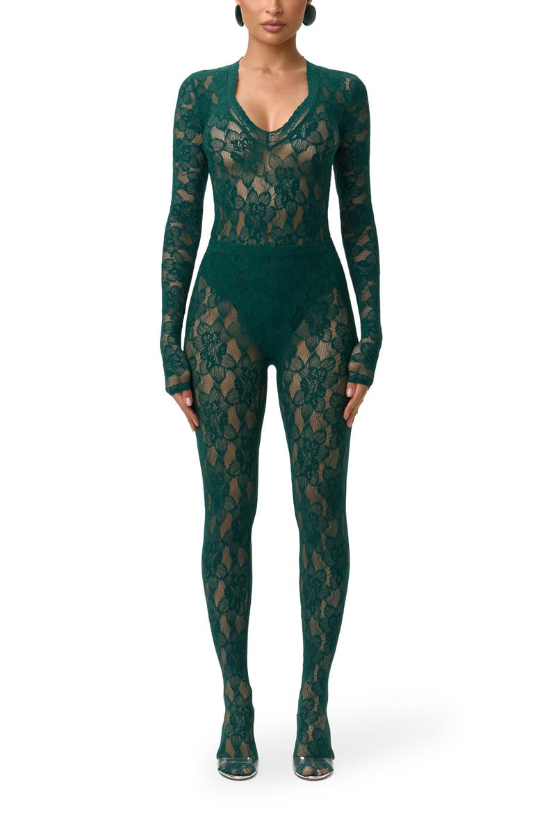 Lace Closed Toe Leggings, Alternate, color, PINE GREEN