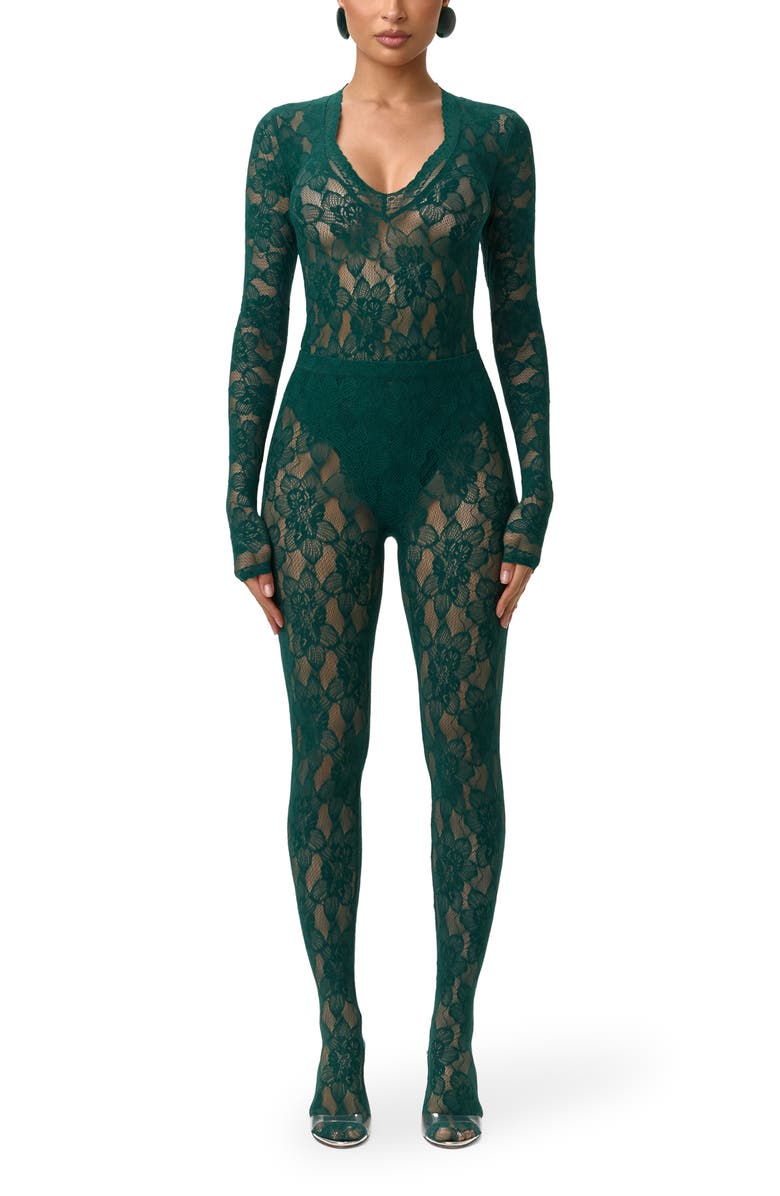 Naked Wardrobe Lace Closed Toe Leggings, Alternate, color, Pine Green