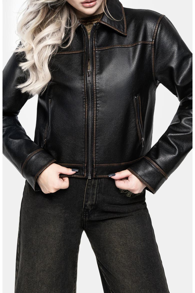 Ermania Crop Faux Leather Jacket, Alternate, color, Black